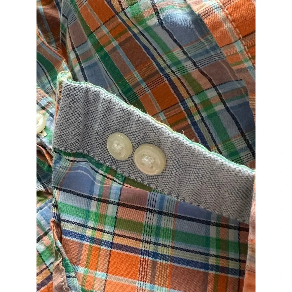 Ralph Lauren Boys Plaid‎ Button Down Shirt Orange Blue Green 3T Long Sleeve
